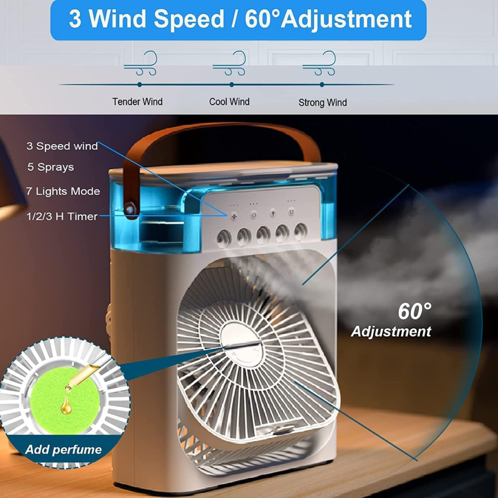 Mini Air Cooler Fan with light Timer, Wind Speeds and Spray Modes  MSH-020524 USB Air Cooler (WHITE)