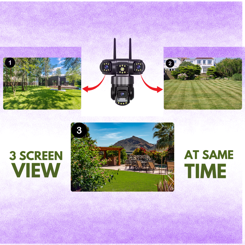 Batman Black 3in1 Wifi CCTV Camera (5MP+5MP+5MP) Full HD 3 Lens/3 Screen View Home Security Camera with Pan Tilt 360° View & 2 side camera horizontally rotate 180°