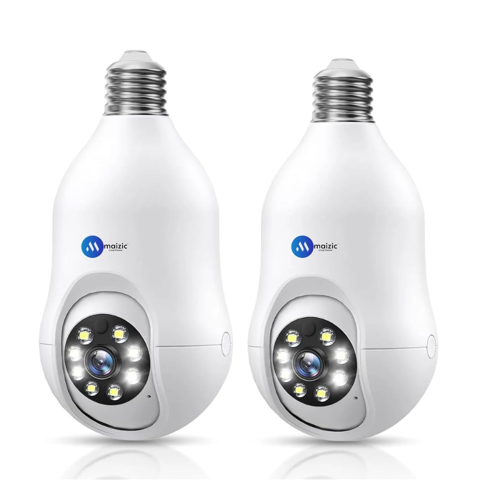 Maizic Smarthome Orbit 360° Dual Pack | 3MP Wi-Fi Bulb CCTV Camera with Motion Tracking, Color Night Vision, Two-Way Audio | Compatible with B22 & E27 Holders (Pack of 2)