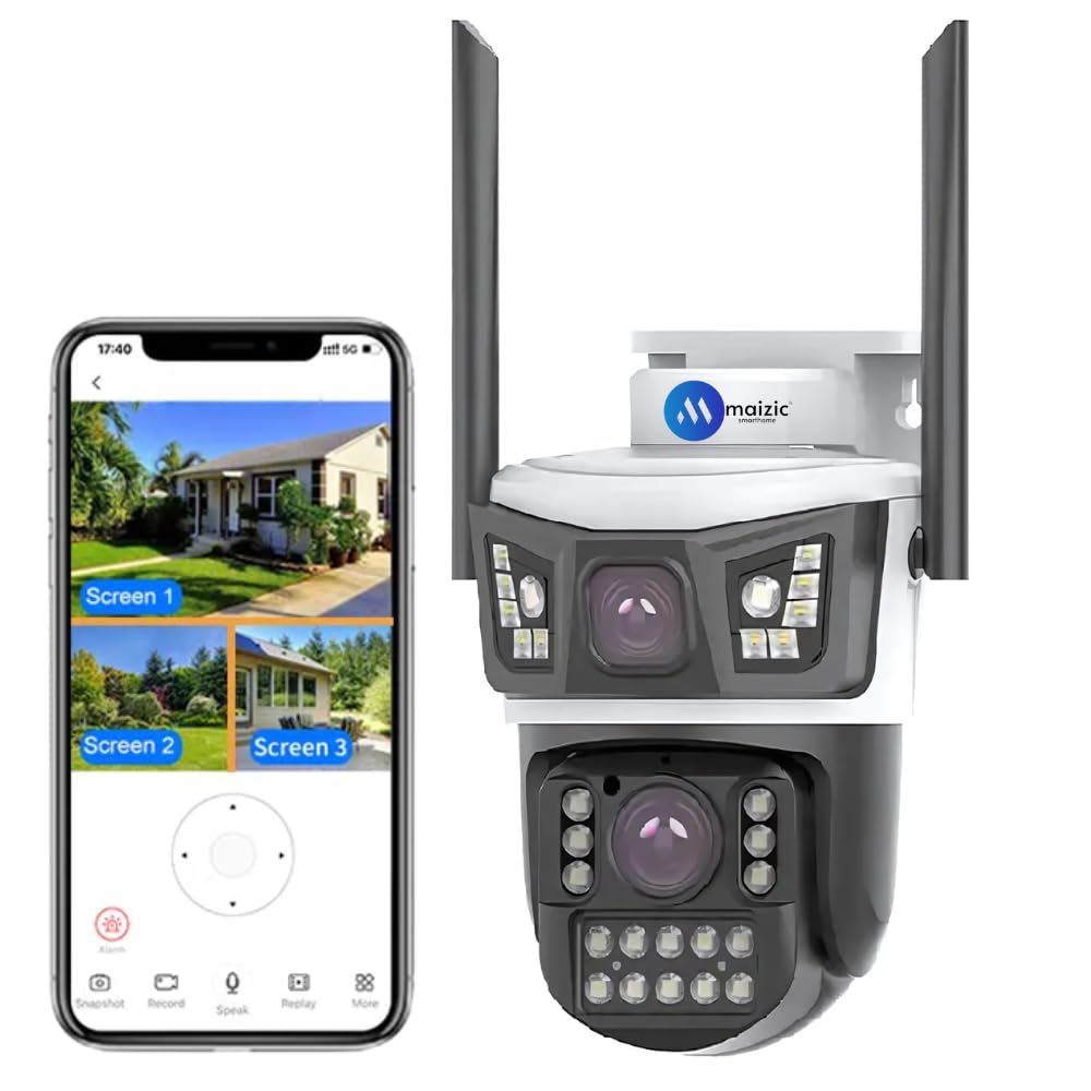 Maizic Smarthome Panther 4G Dual Lens CCTV Camera (5MP + 5MP) | PTZ Control, Triple Screen View, SIM Support, Color Night Vision, PIR Human Detection, 2-Way Audio, Multi-User Access