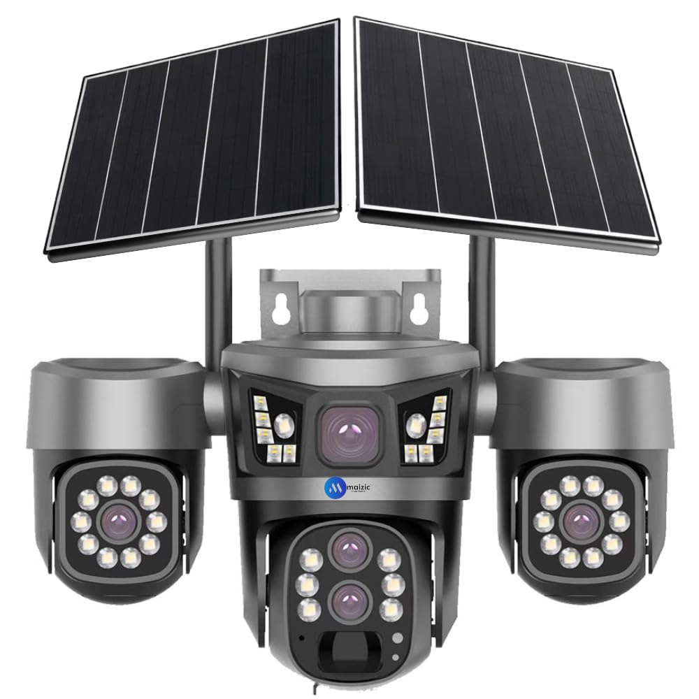 Maizic Smarthome Trigenie 4G Dual Solar Panel 6MP*3 UHD Triple Lens/Screen Dual PTZ Outdoor CCTV | Left Camera Manually Rotation | 16K mAh Battery | Color Night Vision | 2-Way Audio | Motion Detection