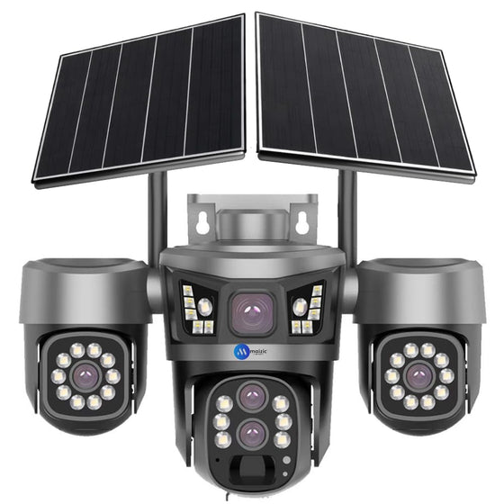 Maizic Smarthome Trigenie 4G Dual Solar Panel 6MP*3 UHD Triple Lens/Screen Dual PTZ Outdoor CCTV | Left Camera Manually Rotation | 16K mAh Battery | Color Night Vision | 2-Way Audio | Motion Detection