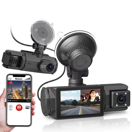 Maizic Smarthome Triplex 4K Smart Dash Camera | Triple Channel Recording | 1296P Front + 1080P Inside + 1080P Rear | Built-in WiFi | G-Sensor | IR Night Vision | 24H Parking Surveillance