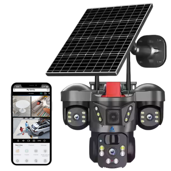Maizic Smarthome Trion 4G Solar Triple Lens 5MP Outdoor CCTV Camera | 3-Screen View | Manual Side Rotation| Auto Tracking | Human Detection | IR+Color Night Vision | Two-Way Audio | Multi-User Access