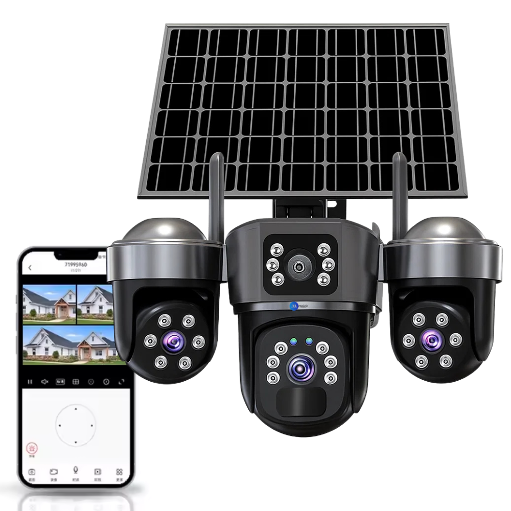 Maizic Smarthome UltraGenie Max 5MP×3 UHD Triple Lens/Screen Triple PTZ WiFi Solar Outdoor CCTV Camera | Color Night Vision | Human Detection | Two-Way Audio | IP66 Waterproof | Multi-User View
