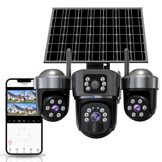 Maizic Smarthome UltraGenie Max 5MP×3 UHD Triple Lens/Screen Triple PTZ WiFi Solar Outdoor CCTV Camera | Color Night Vision | Human Detection | Two-Way Audio | IP66 Waterproof | Multi-User View