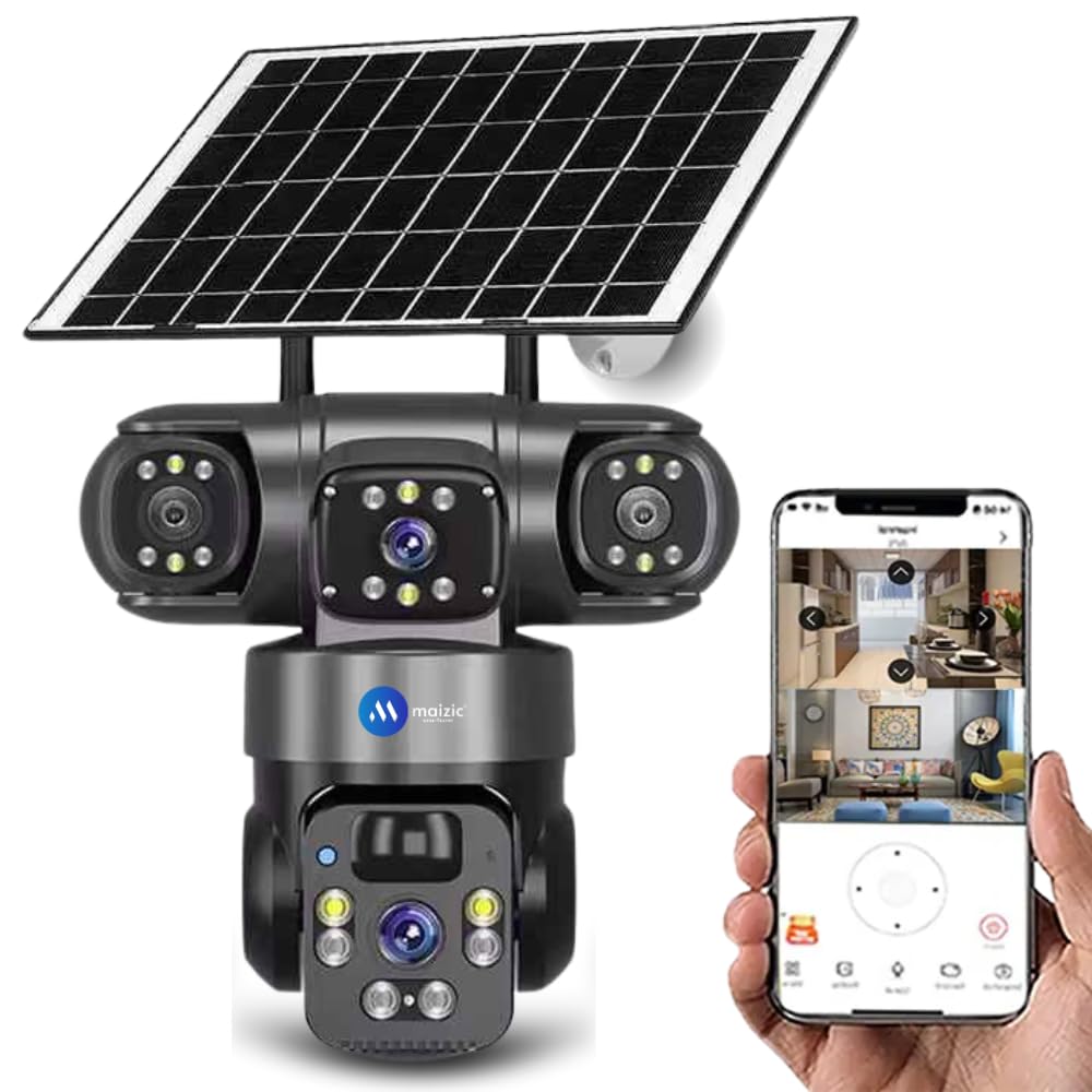 Maizic Smarthome Batman Solar 4G CCTV Camera (5MP + 5MP) | Dual Lens, Triple Screen FHD View | Outdoor SIM Camera with Color Night Vision, Two-Way Talk, AI Motion Detection & All SIM Support
