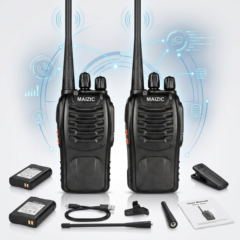 Maizic Smarthome Rechargeable Walkie Talkie Pack of 2 | Up to 5KM Range | 16-Channel Two-Way Radio | Push-to-Talk Wireless Communication | Rechargeable Battery | Portable Handheld Transceiver for Security, Warehouse, Camping & Outdoor Use