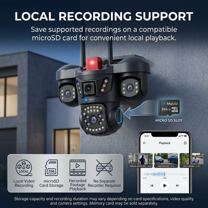 Maizic Smarthome Trion Triple Lens 5MP×3 WiFi Outdoor CCTV Camera | 3-Screen Live View | 360° Pan-Tilt | AI Motion Detection | Full-Color Night Vision | Two-Way Talk | Mobile App Control