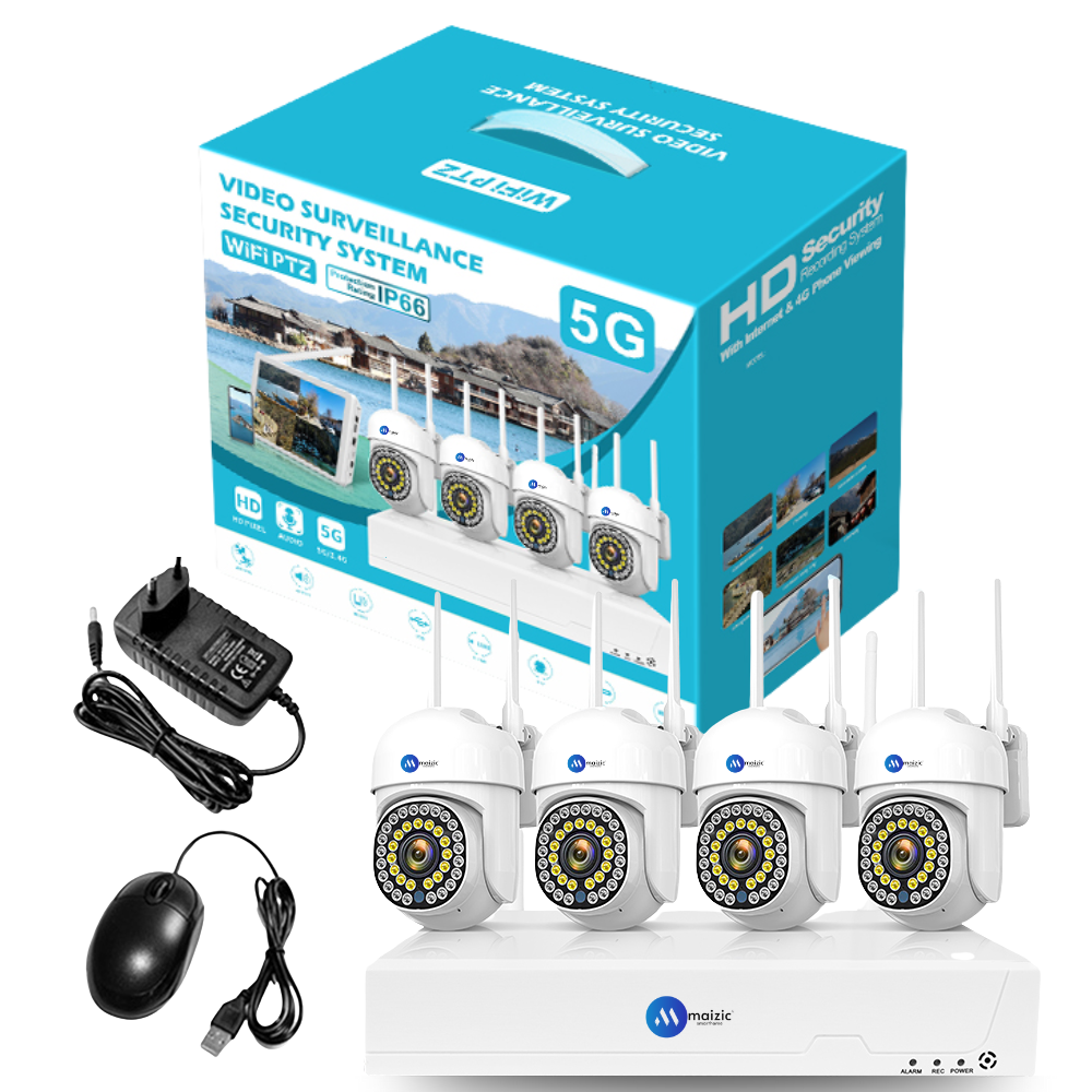 Maizic Smarthome PowerHub 3MP HD Wireless CCTV NVR Kit | Auto-Pair 4-Channel Security System | PTZ Cameras | 100M Long-Range Dual-Band Wi-Fi | IP66 Waterproof | Motion Detection | 2-Way Audio | App Live View