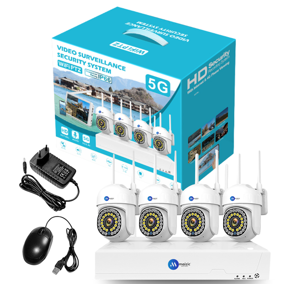 Maizic Smarthome PowerHub 3MP HD Wireless CCTV NVR Kit | Auto-Pair 4-Channel Security System | PTZ Cameras | 100M Long-Range Dual-Band Wi-Fi | IP66 Waterproof | Motion Detection | 2-Way Audio | App Live View