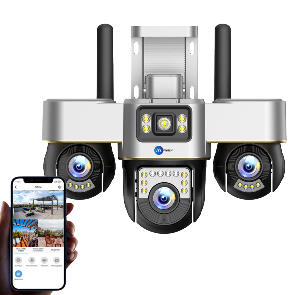 Maizic TRIGENIE 4G Triple Lens Outdoor Security Camera – Black  360° AI PTZ Surveillance | 3MP×3 FHD | 4G SIM | Color Night Vision | IP66 Waterproof | 2-Way Audio