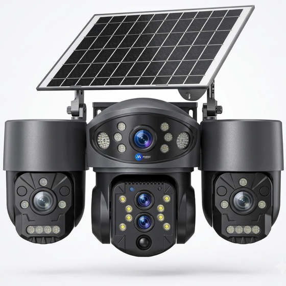 Maizic Smarthome Quadgenie 4G Solar 2.0 (6MPx4) Four Lens/Screens Outdoor CCTV Camera | Bullet + Triple PTZ | 10X Optical Zoom | Color Night Vision | AI Human Detection | 2-Way Talk | IP67 Waterproof