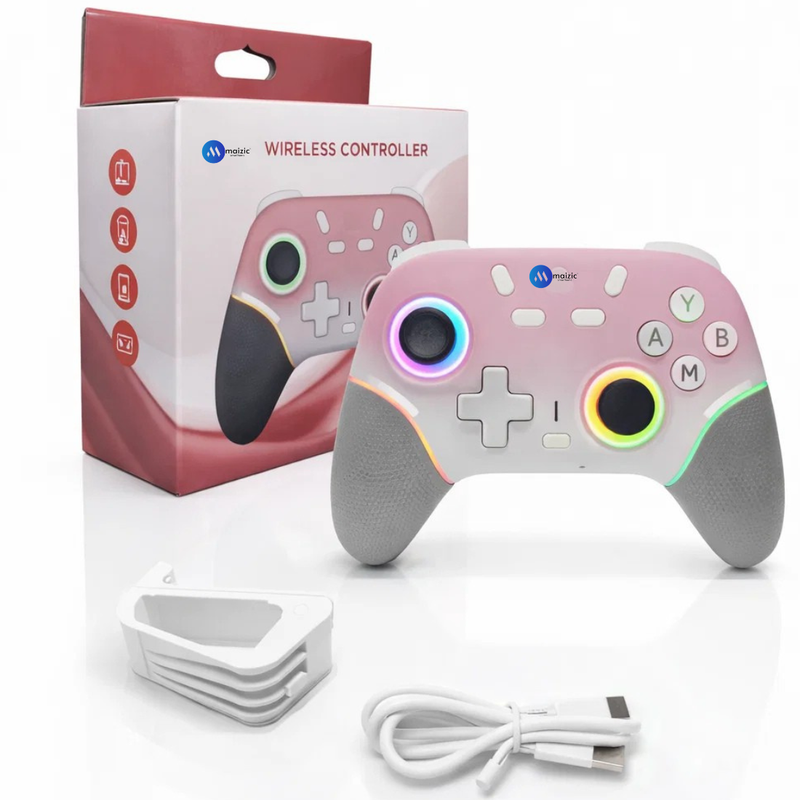 Maizic Smarthome Play X9 Wireless Bluetooth Gaming Controller | Dual Vibration, 6-Axis Gyroscope, RGB LED Joystick, 800mAh Battery| Compatible with Android, iOS, Windows PC, P3, P4 & Switch (Pink)