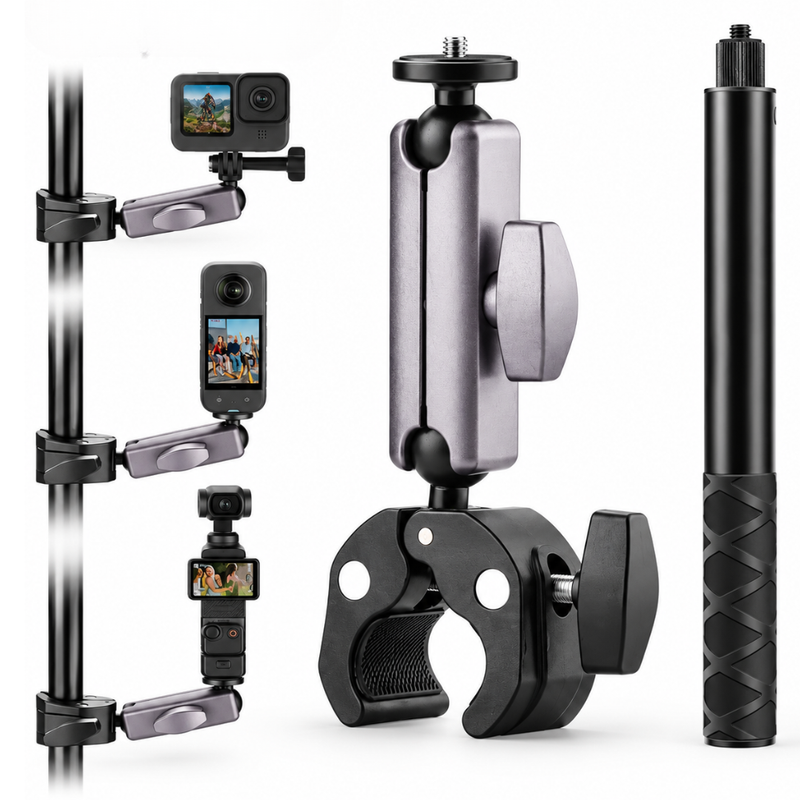 Maizic Smarthome 360° Rotating Bike Handlebar Camera Mount Clamp, Aluminium Motorcycle Action Camera Holder for Insta360 X6/X5/X4/X3, GoPro Hero 13/12/11/10/9, DJI Osmo Action & Maizic Q6-11 & X5 Pro