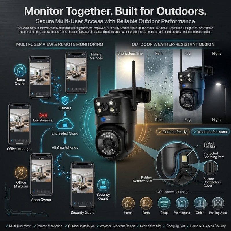 Maizic Smarthome Mini Supercam Black 4G SIM CCTV Camera for Home Outdoor | 10MP (5MP+5MP) Dual Lens Dual Screen | 360° PTZ Security Camera, Color Night Vision, AI Motion Detection, Two-Way Audio, Multi-User View, App Control