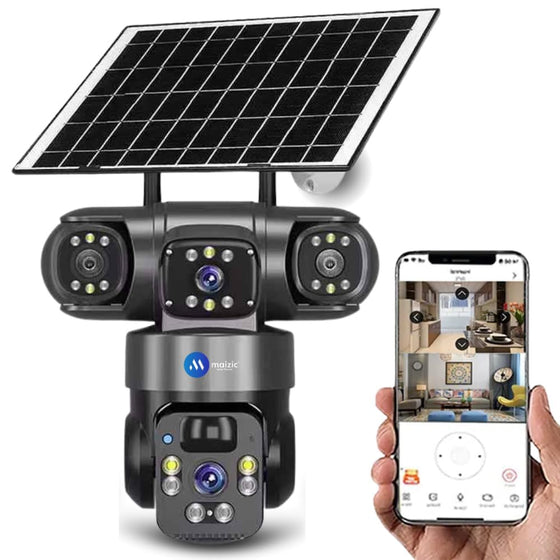 Maizic Smarthome SunEye 3X 4G Solar Triple Lens 5MP Outdoor CCTV Camera | 3-Screen View | Manual Side Rotation | Auto Tracking | Human Detection | Color Night Vision | Two-Way Audio |Multi-User Access