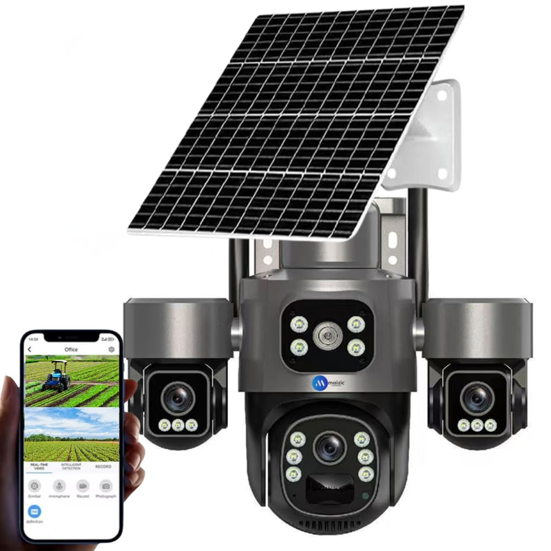 Renewed Maizic Smarthome Ultragenie 4G Solar 5MP×3 FHD 3 Lens/3 Screen AI Triple PTZ Outdoor CCTV Camera | 360° View | Color Night Vision | Human Detection | 2-Way Audio | IP66 Waterproof
