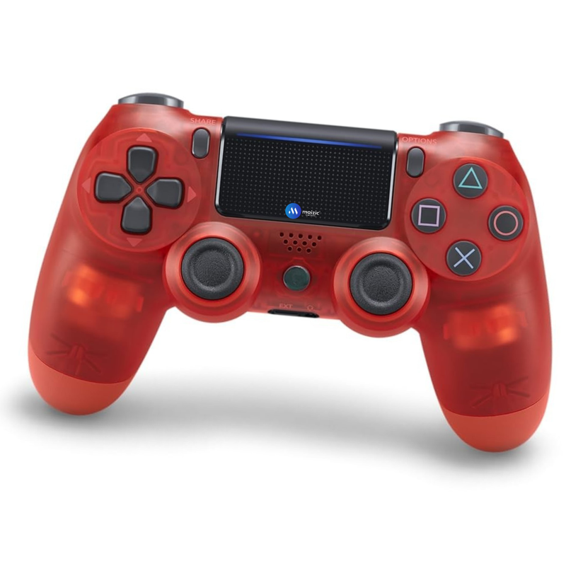Maizic Smarthome Funnetic P4 Wireless Gaming Controller, Transparent Red Gamepad with Dual Vibration Motors, Touch Pad, 800mAh Battery, 3.5mm Headset Jack & Plug-and-Play Support – Compatible with P3, P4, Windows PC & Android