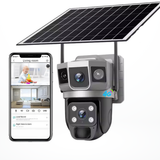 Renewed 4G Sim Based CCTV Dual Lens/Dual Screen View [4MP+4MP] Solar Powered Security Camera