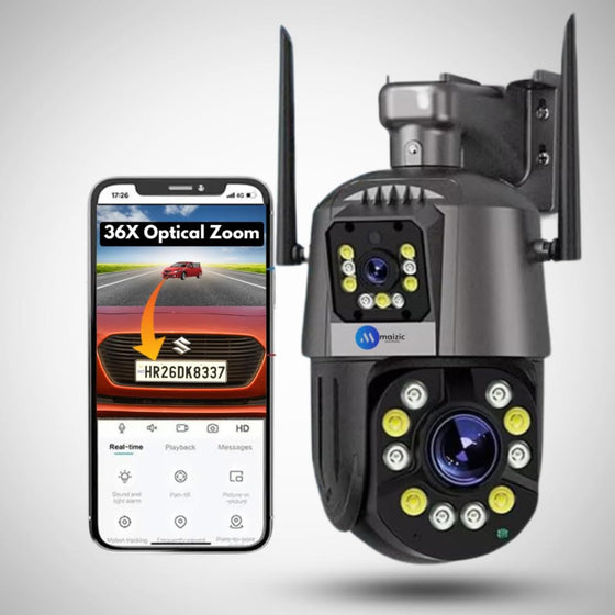 Maizic Smarthome Falcon 8MP Dual Lens PTZ WiFi Camera – 36X Optical Zoom, Outdoor CCTV, 180m Day/100m Night View, Color Night Vision, 2-Way Audio, ISCEE App