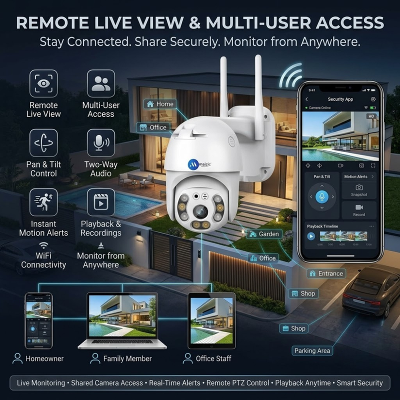 Maizic Smarthome Fox Outdoor WiFi Security Camera | 360° Pan Tilt Zoom | 50m Color Night Vision | AI Motion Alerts | Two-Way Audio Intercom | IP66 Weatherproof | SD Card Recording | Remote Live View (White)