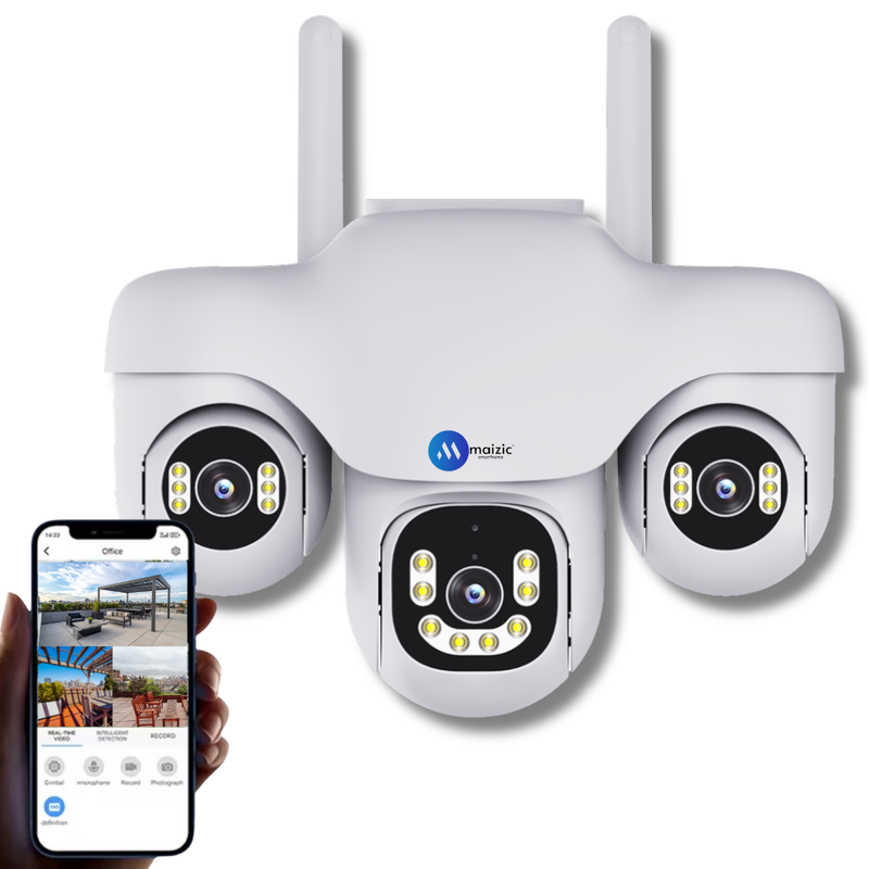 Maizic TRIGENIE 4G AI Triple Lens Outdoor Security Camera  Full-Coverage Smart Surveillance | 4G SIM Support | 3MP×3 FHD Clarity | AI Motion Detection