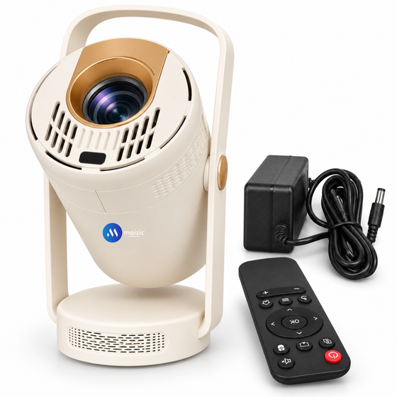 Maizic Smarthome Nano Gold Android 14 Smart Projector, Native 720P HD (1280x720), 4K Video Support, 250-Inch Screen, Live TV Channels, High Brightness, All-Glass Lens, Auto Keystone, WiFi, Bluetooth, Screen Mirroring