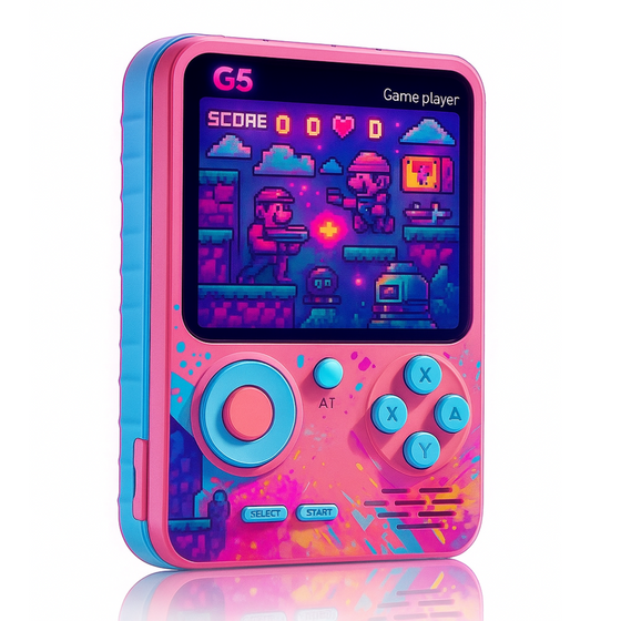 Maizic Smarthome G5 Pink Handheld Game Console with 500 classic retro games. Compact, TV-connectable, and perfect for kids' gifts, birthdays, or holiday fun.