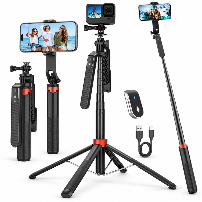 Maizic Smarthome CreatorPod 6 1.8M Extra-Long Selfie Stick Tripod with 360° Balance Handle, Detachable Bluetooth Remote, Aluminum Tripod Stand, 1/4-Inch Light Mount, Type-C Charging for Vlogging