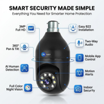 Maizic Smarthome 3MP WiFi Bulb Security Camera | 360° PTZ | AI Human Detection | Full Color Night Vision | Two-Way Audio | Easy B22 Installation | Remote Mobile Monitoring
