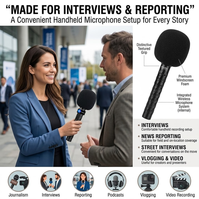 Maizic Smarthome Handheld Mic Holder with Cold Shoe Mount, Microphone Adapter Grip Kit for Journalism, Interviews, Reporting, Vlogging & Video Recording