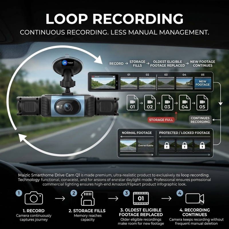 Maizic Smarthome Drive Cam Q1 4 Channel 1080P*4 Dash Camera for Car, Front Rear Left Right Recording, WiFi, WDR Night Vision, G-Sensor, Loop Recording, Parking Monitor, Wide Angle Car DVR