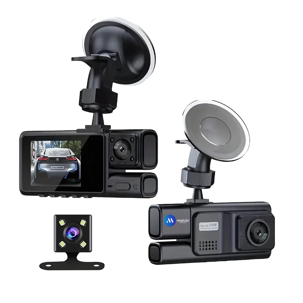 Maizic Smarthome Labial 3 Channels Dash Camera | 5MP 1296P FHD Front and Rear Inside Loop Recording | Built-in Wi-Fi | Night Vision | G-Sensor | Triple Car Camera with 2 Inch Screen, WDR, Parking Mode