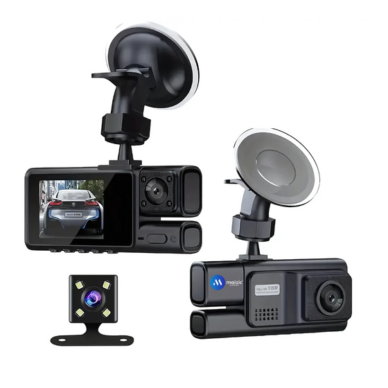 Maizic Smarthome Navik Pro Dash Triple Camera for Car | 3-Channel 5MP 1296P Front, Rear & Inside Cabin Recording | Wi-Fi | 2-Inch Display | Night Vision | WDR | G-Sensor | Loop Recording | Parking Mode