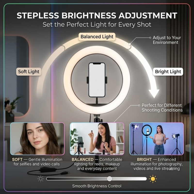 Maizic Smarthome RGB LED Soft Ring Light with Adjustable Phone Holder for Selfies, Reels, YouTube, Vlogging, Video Shooting & Live Streaming