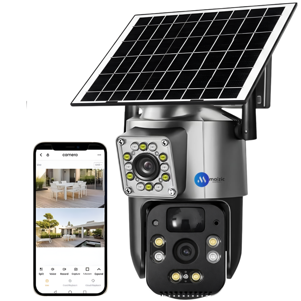 Maizic Smarthome Supercam 2.0 4G Solar Dual Lens/Screen 5+5MP UHD Outdoor CCTV | PTZ + Bullet | 360° View | 8000mAh Battery | Color Night Vision | 2-Way Audio | Human Detection | IP66 Waterproof