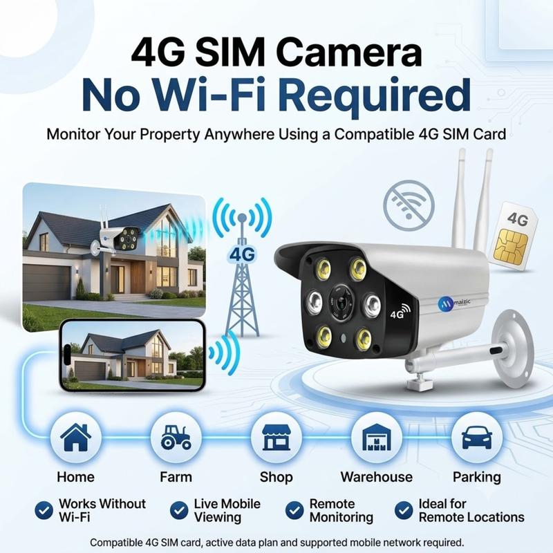 Maizic Smarthome 4G SIM Bullet CCTV Camera for Home Outdoor | 1080P HD Security Camera Without WiFi | Color Night Vision | 9 IR LEDs & White LED Light | Motion Detection | Two-Way Talk | Weatherproof Design