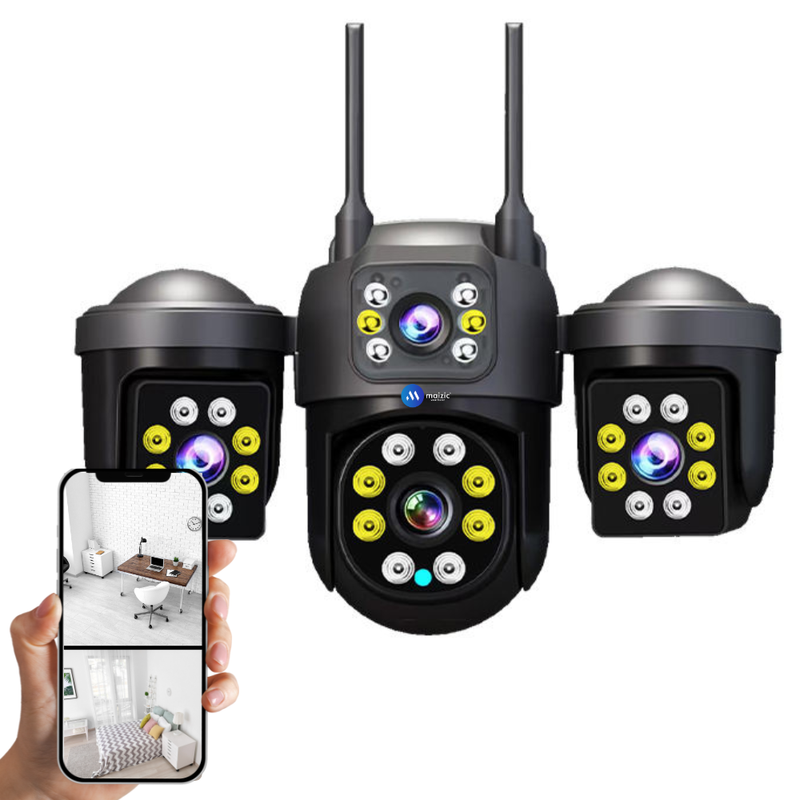 Maizic Smarthome Mini Batman Black 6K UHD 5MP×3 Triple Lens/Screen 4g Outdoor CCTV Camera | Manual Side Lens Rotation | Color Night Vision | Human Detection | 2-Way Audio | 360° View | Waterproof