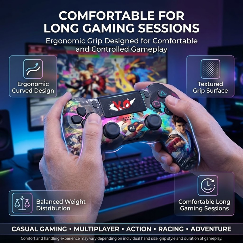 Maizic Smarthome Funetic Fighting Edition Wireless Bluetooth P4 Gaming Controller | Dual Vibration | Turbo Mode | Type-C Fast Charging | 10-Hour Battery | Compatible with PS4, PS4 Pro, PS4 Slim, PC & Android Smartphones