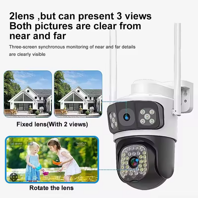 Maizic Smarthome 2k 8MP 3 in 1  Triple View WiFi Wireless PTZ Outdoor Security Camera
