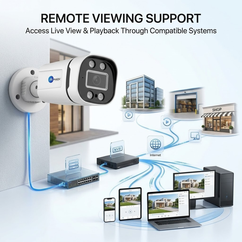 Maizic Smarthome 8MP Ultra HD Wired Bullet IP Camera | Outdoor Ethernet CCTV Security Camera with Built-in Audio, Starlight Full Color Night Vision, ONVIF Compatible, NVR Supported