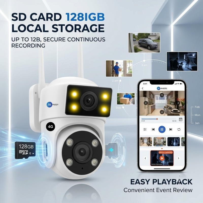 Maizic Smarthome Lynox 4G SIM Outdoor PTZ CCTV Camera | Full HD 1080P Security Camera | 360° Pan & Tilt Rotation | AI Motion Detection & Auto Tracking | Color Night Vision | Two-Way Audio | IP66 Waterproof | microSD Card Support