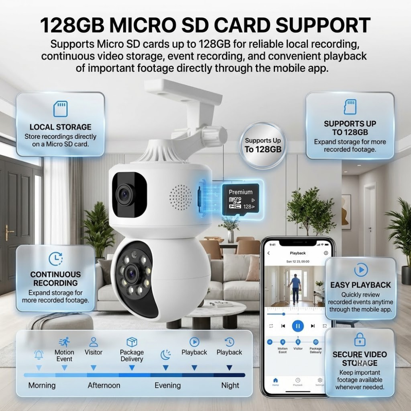 Maizic Smarthome SuperCam 5+5MP Smart WiFi CCTV Camera | Dual Lens Dual Screen Monitoring | 360° PTZ | Color Night Vision | Motion Detection | Two-Way Audio | Multi-User Viewing