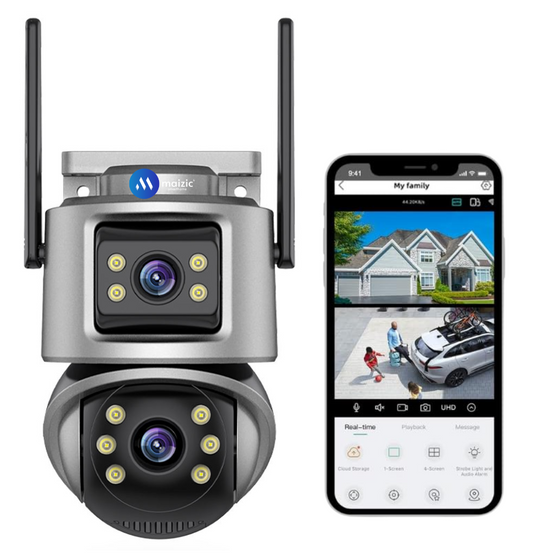 Secure your home with Maizic Smarthome 5MP Wi-Fi CCTV Camera – dual lens, 360° pan & tilt, motion alerts, IR night vision, and two-way audio. Supports SD card up to 128GB.