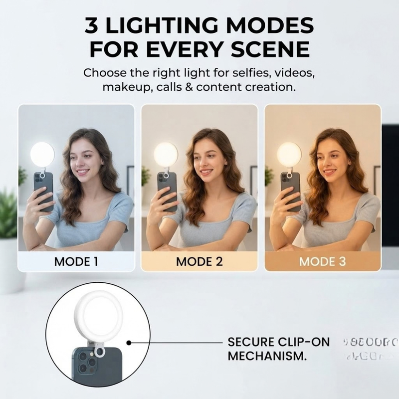 Maizic Smarthome K01 LED Video Light for Mobile, Camera & Laptop | 3 Modes Dimmable Clip-On Fill Light, 1000mAh Rechargeable Battery, 4.5W Type-C Charging for Selfies, YouTube, Vlogging & Photography