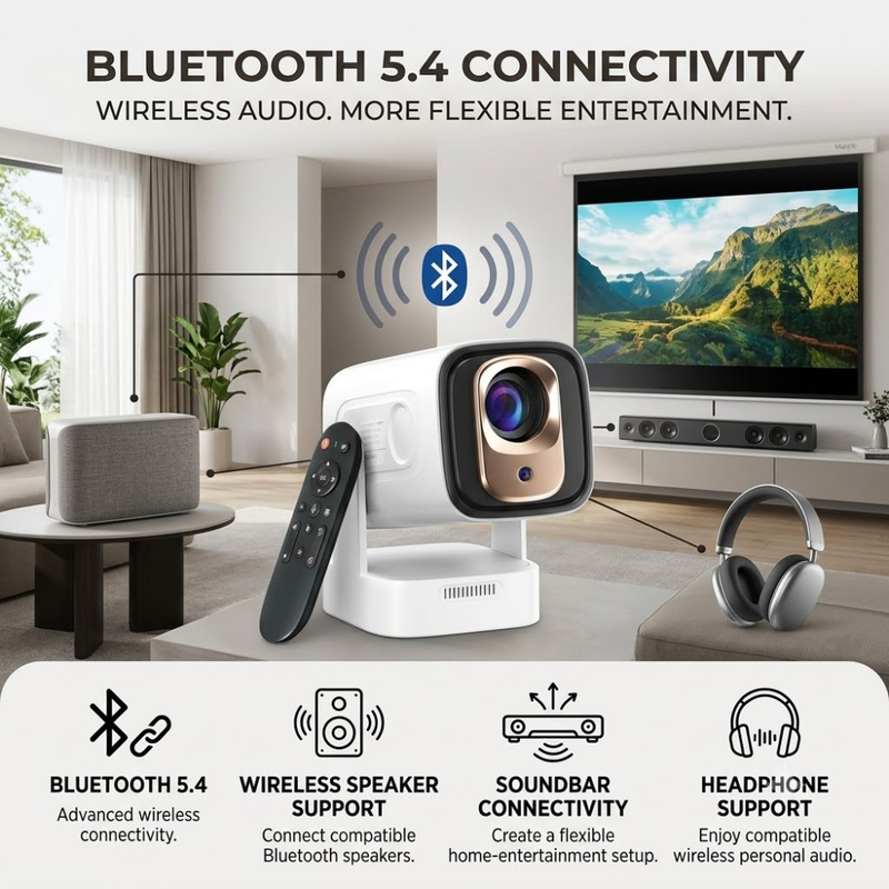 Maizic Smarthome CineGo Max View Smart LED Projector with Native 1080P Full HD, 4K Support, 14000 Lumens, Short Throw, Android OS, WiFi 6, Bluetooth 5.4, Auto Focus and Auto Keystone