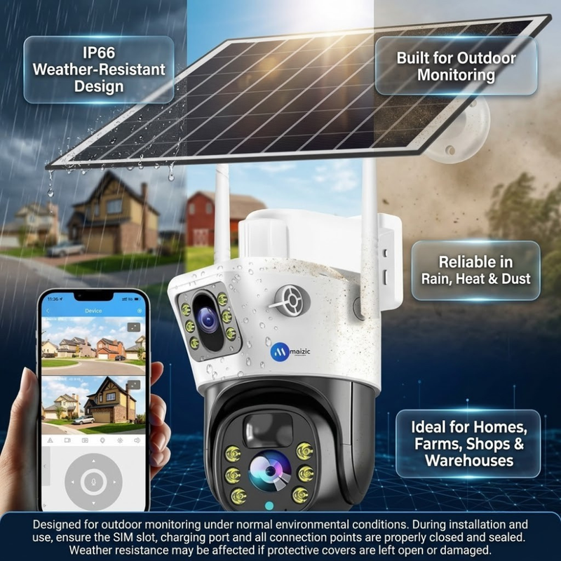 Maizic Smarthome Supercam 4G Solar CCTV Camera for Home & Office, 10MP (5MP+5MP) Dual Lens Outdoor Security Camera, Dual Screen View, AI Human Detection, Color Night Vision, Two-Way Audio, IP66 Waterproof