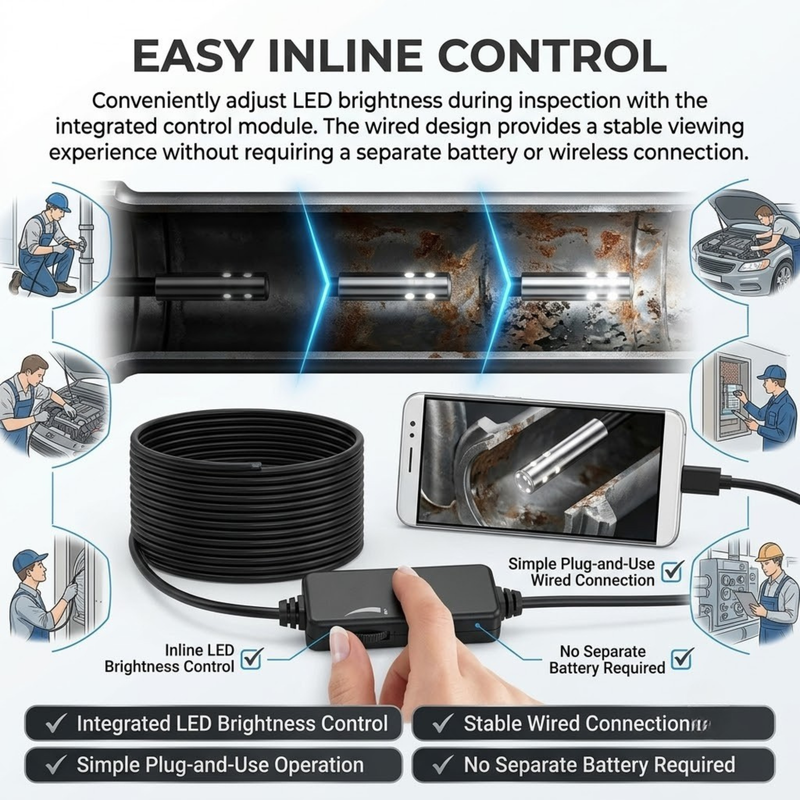 Maizic Smarthome 5.5mm Endoscope Inspection Camera for Android Phone | 6 Adjustable LED Lights | IP67 Waterproof | 2M Flexible Cable | USB Endoscopic Borescope Camera for Pipe, Drain, Engine, Wall & Underwater Inspection