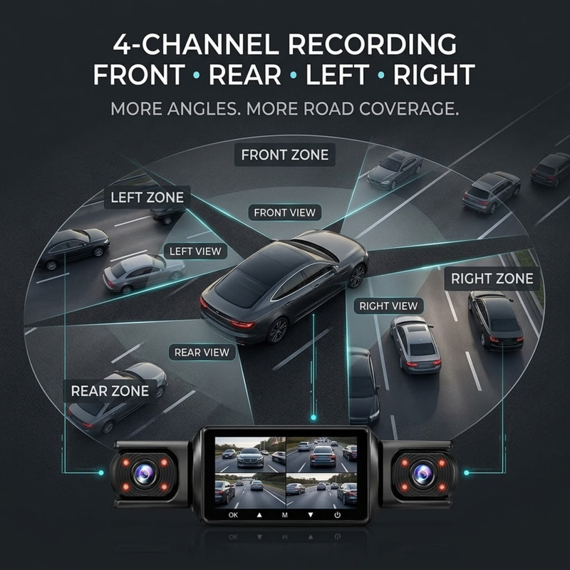 Maizic Smarthome Drive Cam Q1 4 Channel 1080P*4 Dash Camera for Car, Front Rear Left Right Recording, WiFi, WDR Night Vision, G-Sensor, Loop Recording, Parking Monitor, Wide Angle Car DVR